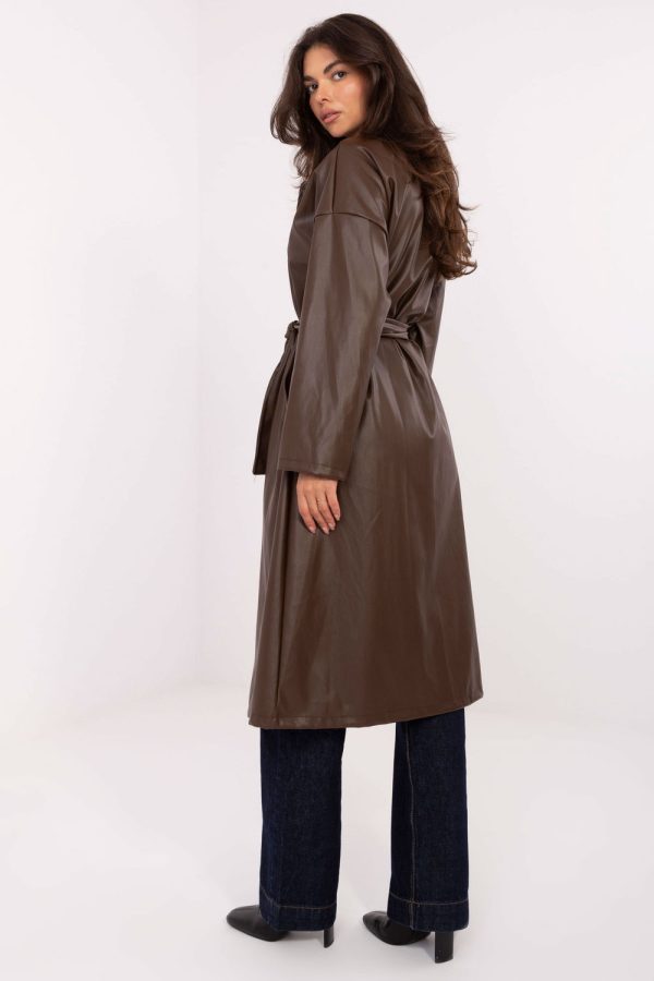 Brown Coat in Women`s Coats, Jackets with Polyurethane and Polyester