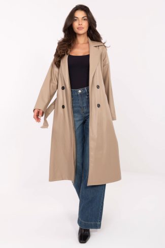 Beige Coat in Women`s Coats, Jackets with Polyurethane and Polyester
