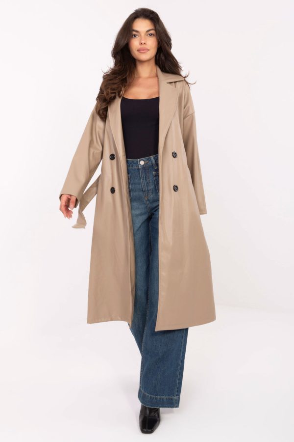 Beige Coat in Women`s Coats, Jackets with Polyurethane and Polyester