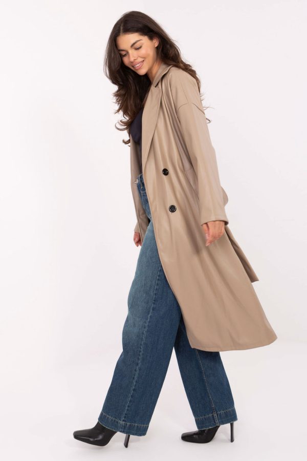 Beige Coat in Women`s Coats, Jackets with Polyurethane and Polyester