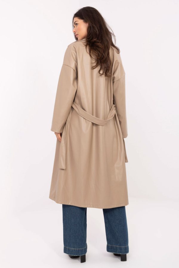 Beige Coat in Women`s Coats, Jackets with Polyurethane and Polyester