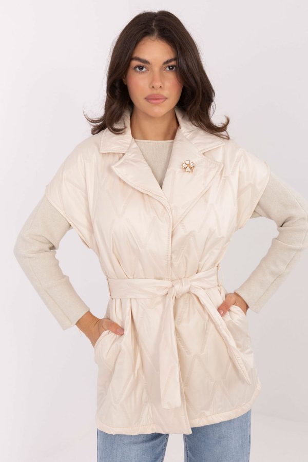 Beige Gilet in Women`s Coats, Jackets with Polyester