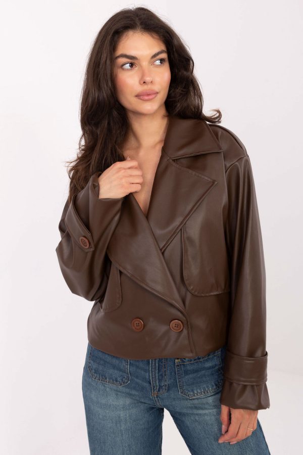 Brown Coat in Women`s Coats, Jackets with Polyurethane and Polyester