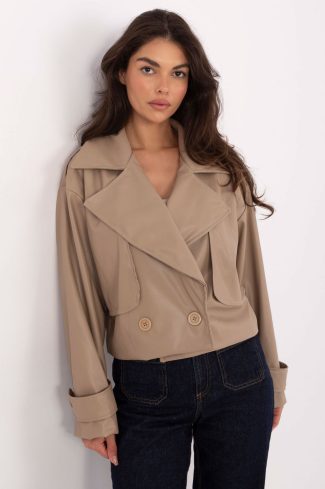Beige Coat in Women`s Coats, Jackets with Polyurethane and Polyester