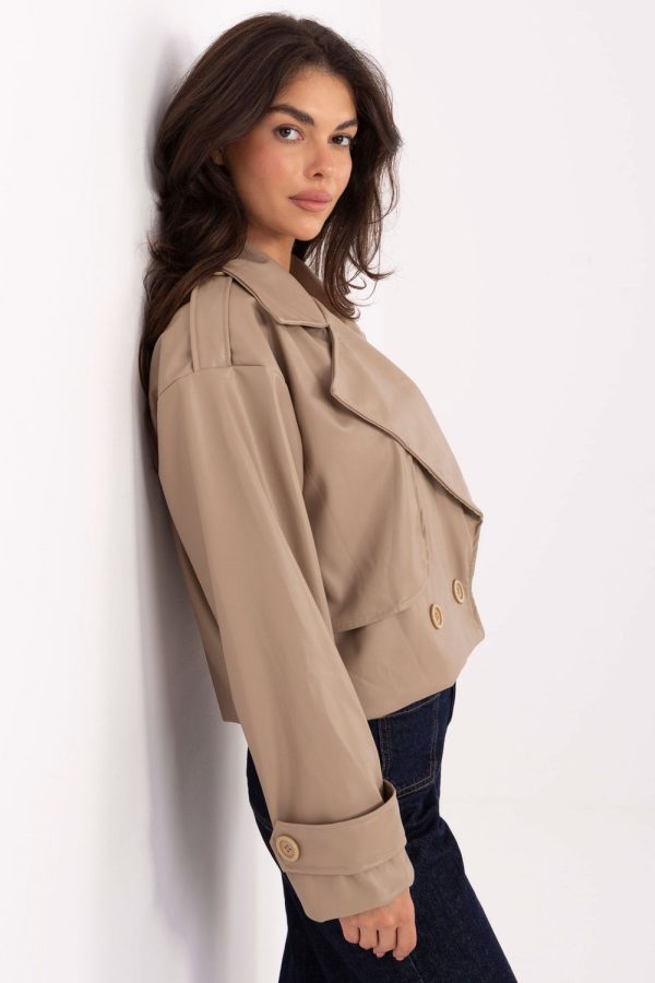 Beige Coat in Women`s Coats, Jackets with Polyurethane and Polyester