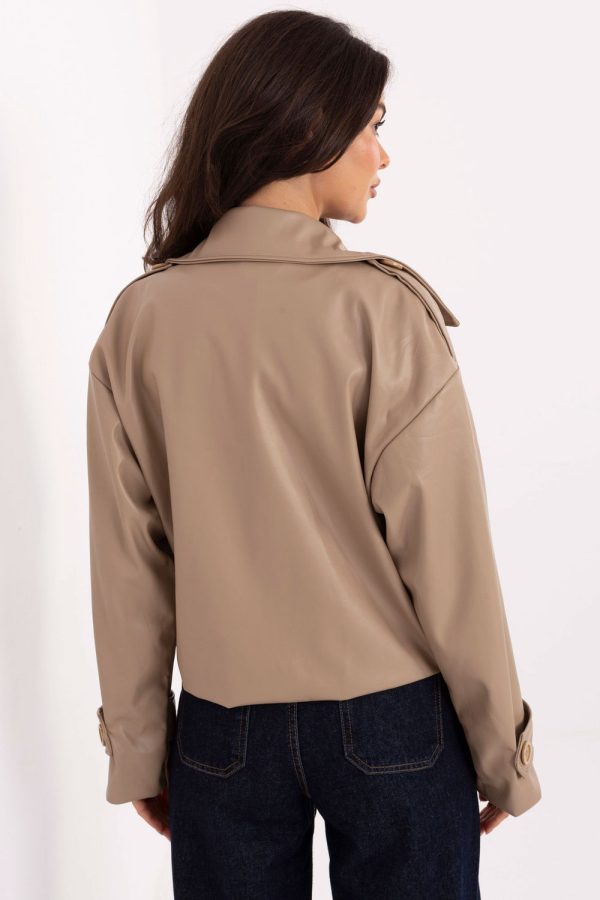 Beige Coat in Women`s Coats, Jackets with Polyurethane and Polyester