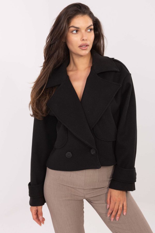 Black Coat in Women`s Coats, Jackets with Polyester