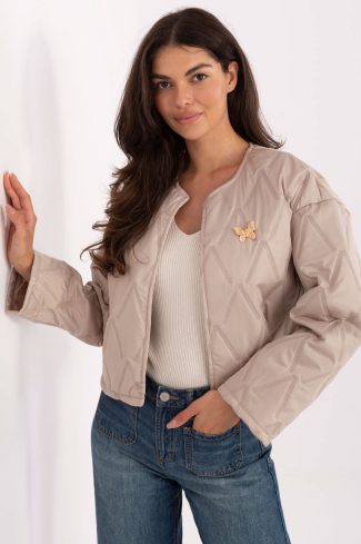 Beige Jacket in Women`s Coats, Jackets with Polyester