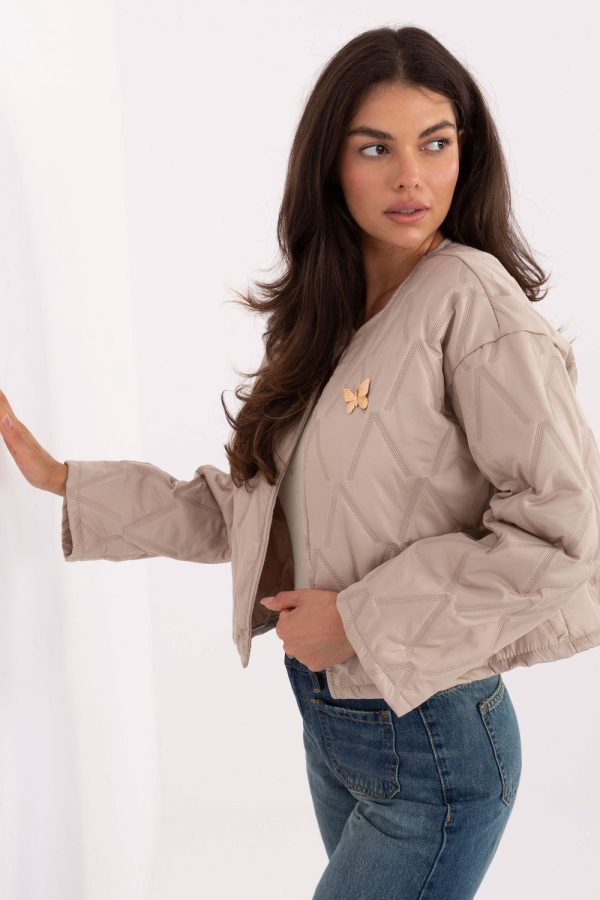 Beige Jacket in Women`s Coats, Jackets with Polyester