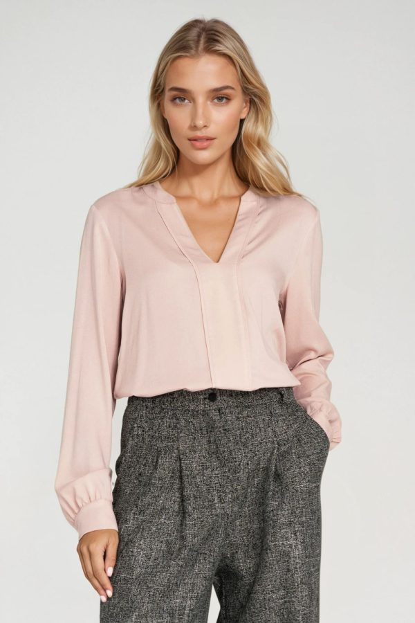 Beige Long Sleeve Shirt in Shirts For Women with Viscose