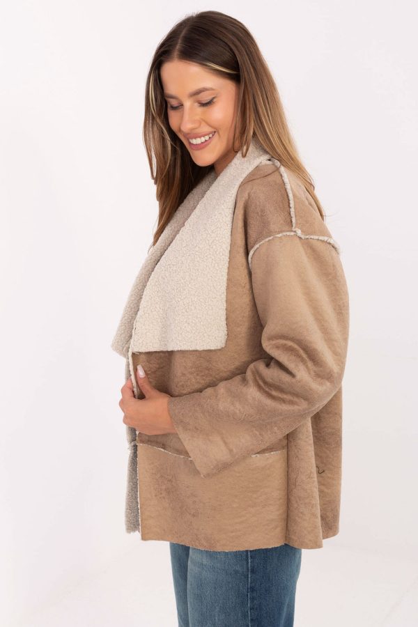 Beige Jacket in Women`s Coats, Jackets with Polyester