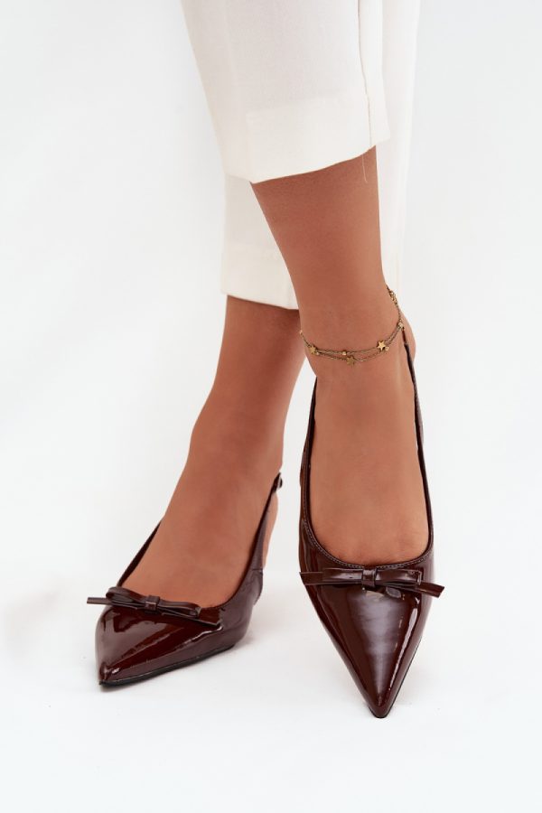 Brown Heel Pumps in Court Shoes, Pumps Shoes with Fabric, Footbed and Heel Height