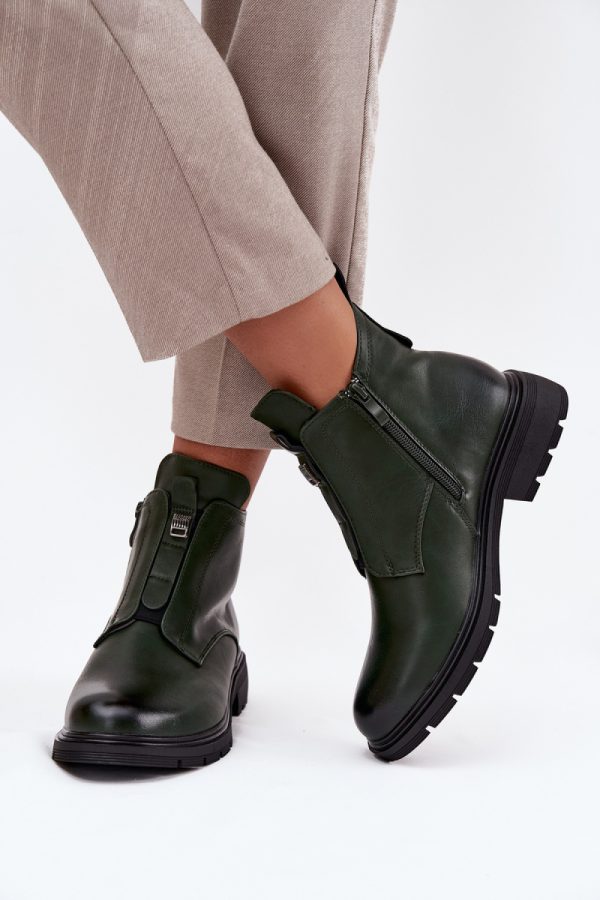 Green Boots in Women`s Ankle Boots & Booties with Fabric, Warmers, Footbed, Upper Height and Heel Height