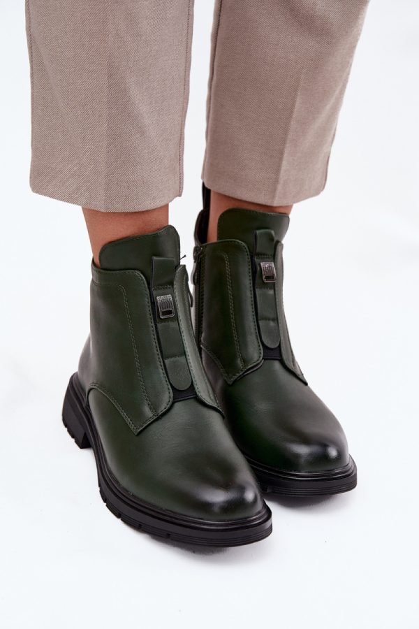 Green Boots in Women`s Ankle Boots & Booties with Fabric, Warmers, Footbed, Upper Height and Heel Height