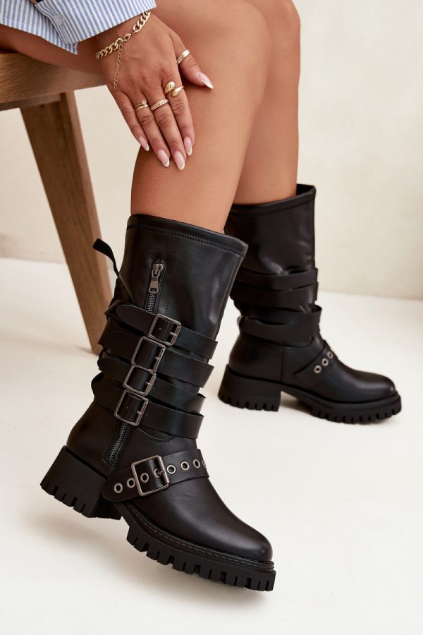 Black Thigh-Hight Boots in Over The Knee High Boots, Thigh High Boots with Fabric, Warmers, Footbed, Upper Height and Heel Height