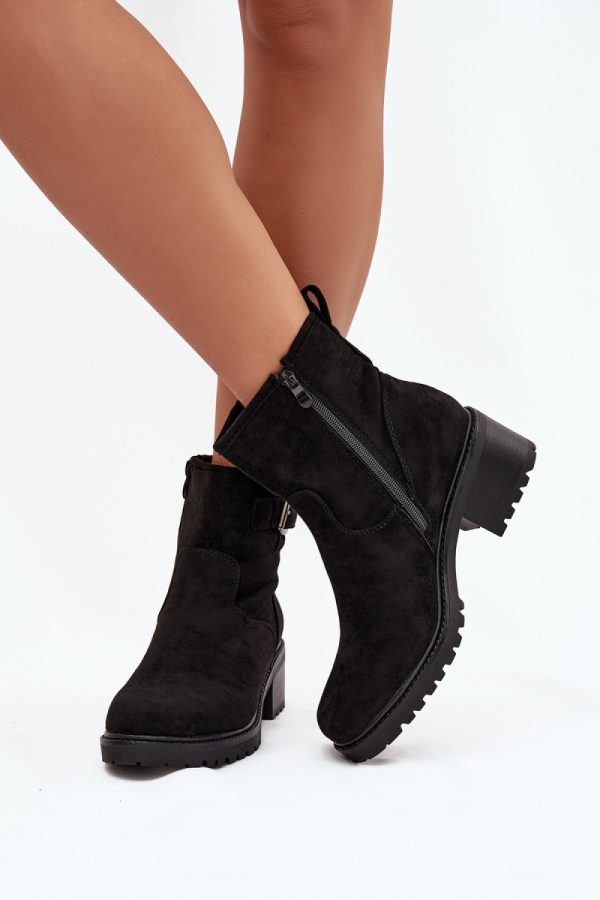Black Heel Boots in Women`s Ankle Boots & Booties with Fabric, Warmers, Footbed, Upper Height and Heel Height