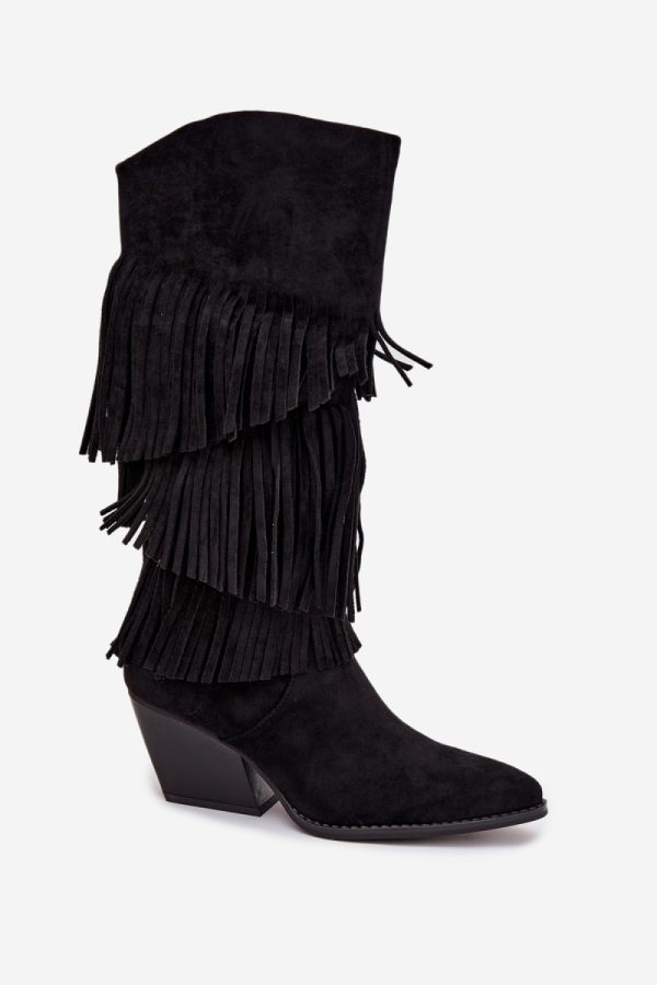 Black Heel Boots in Over The Knee High Boots, Thigh High Boots with Fabric, Warmers, Footbed, Upper Height and Heel Height