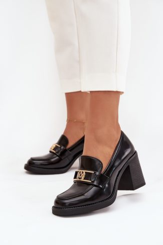 Black Heeled Low Shoes.Fabric, Footbed, Upper Height and Heel Height