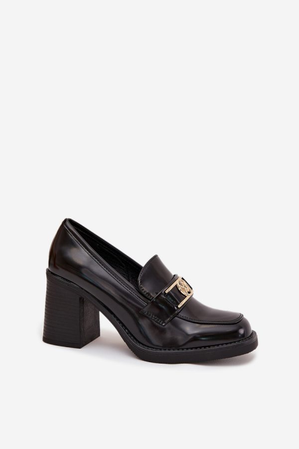 Black Heeled Low Shoes.Fabric, Footbed, Upper Height and Heel Height