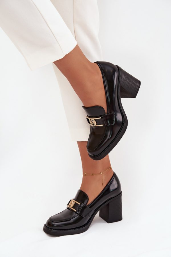 Black Heeled Low Shoes.Fabric, Footbed, Upper Height and Heel Height