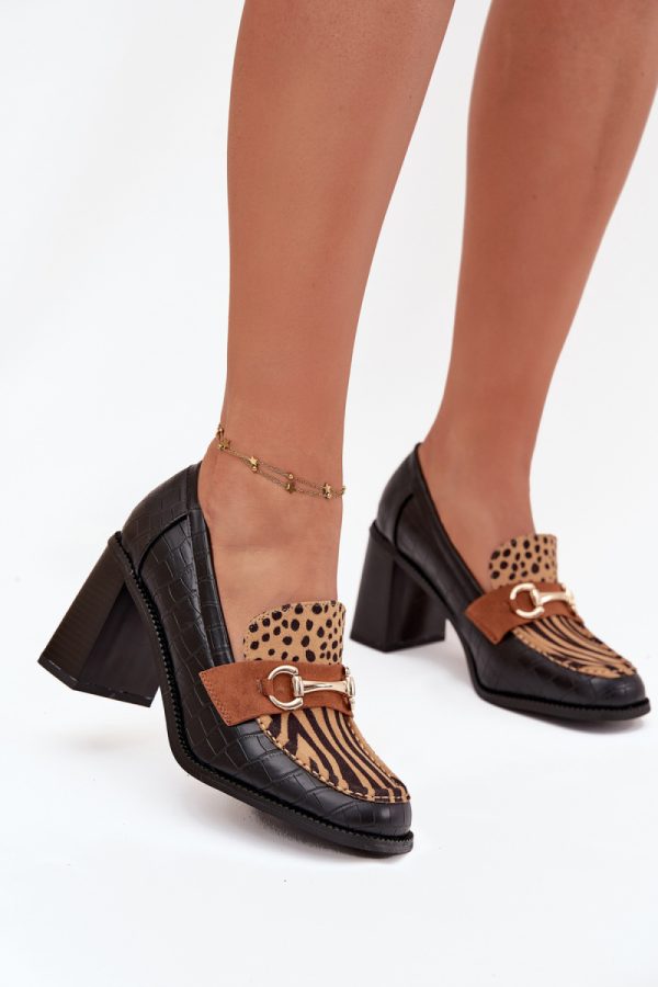 Black Heeled Low Shoes..Fabric, Footbed, Upper Height and Heel Height