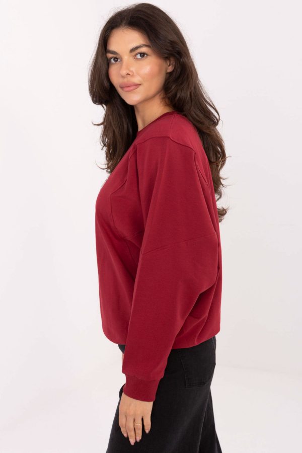 Red Sweatshirt in Sweatshirts For Women with Cotton and Spandex