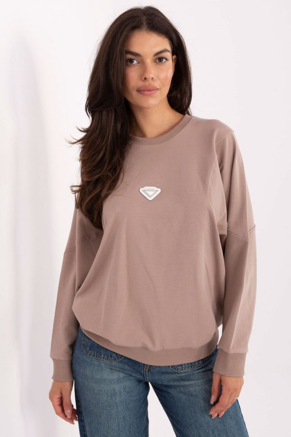 Beige Sweatshirt in Sweatshirts For Women with Cotton and Spandex