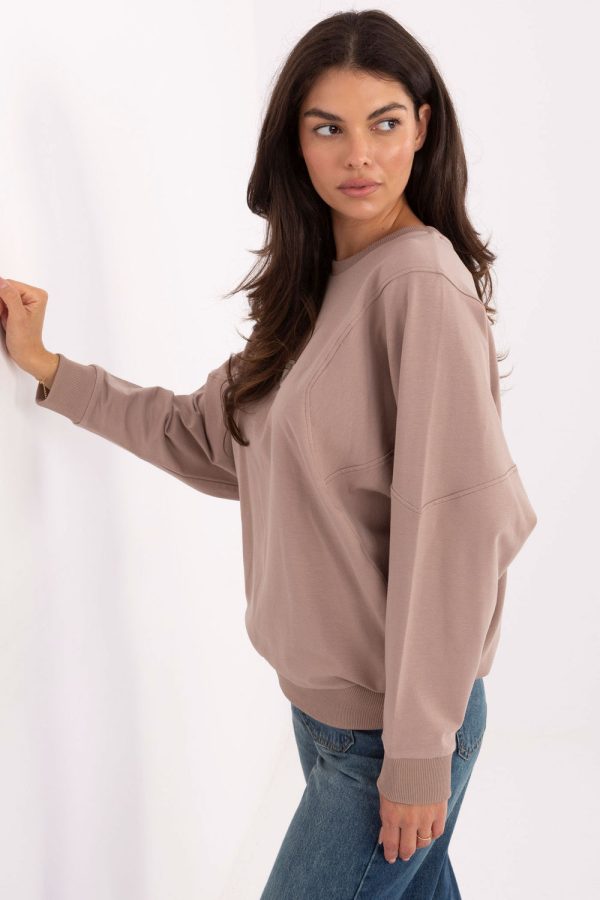 Beige Sweatshirt in Sweatshirts For Women with Cotton and Spandex
