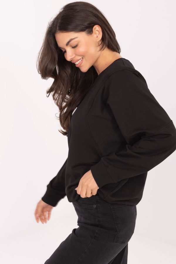Black Sweatshirt in Sweatshirts For Women with Cotton and Spandex