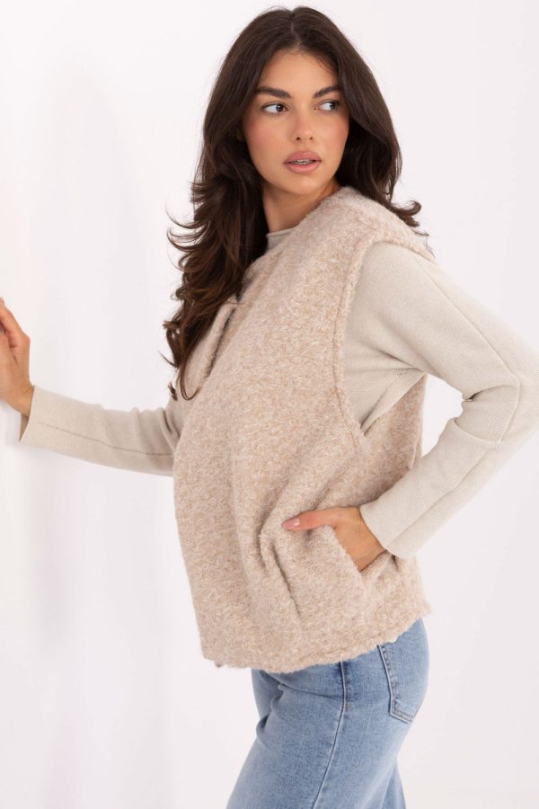 Beige Gilet in Women`s Coats, Jackets with Polyester