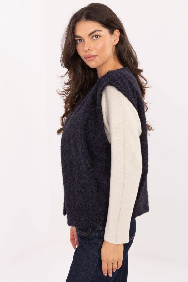 Navy Blue Gilet in Women`s Coats, Jackets with Polyester