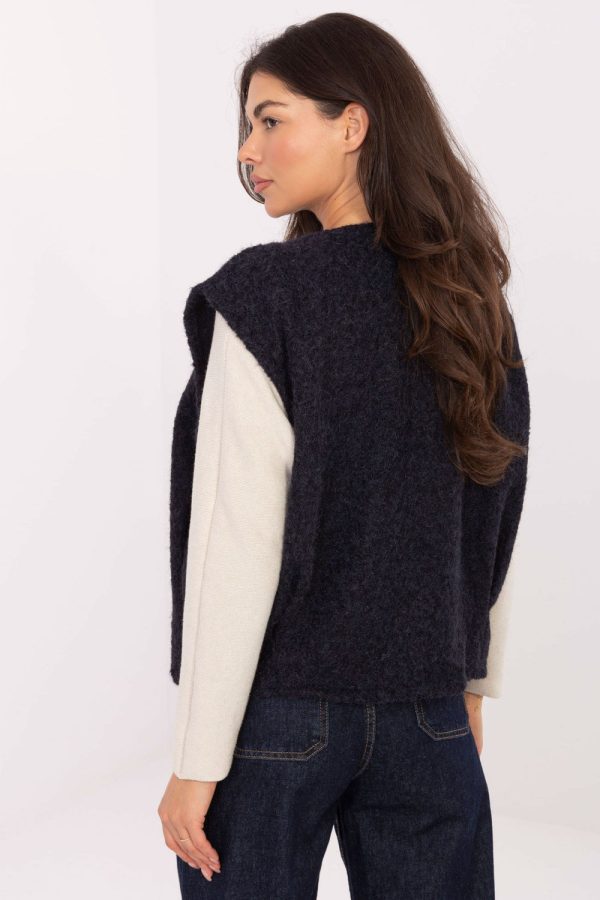 Navy Blue Gilet in Women`s Coats, Jackets with Polyester