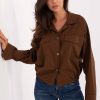 Brown Long Sleeve Shirt in Shirts For Women with Cotton and Spandex
