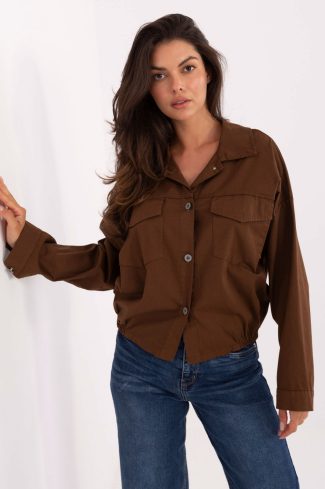 1092901 Brown Long Sleeve Shirt in Shirts For Women with Cotton and Spandex