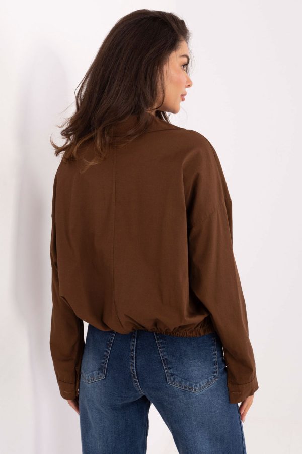 Brown Long Sleeve Shirt in Shirts For Women with Cotton and Spandex
