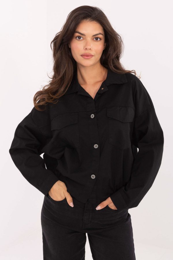 Black Long Sleeve Shirt in Shirts For Women with Cotton and Spandex