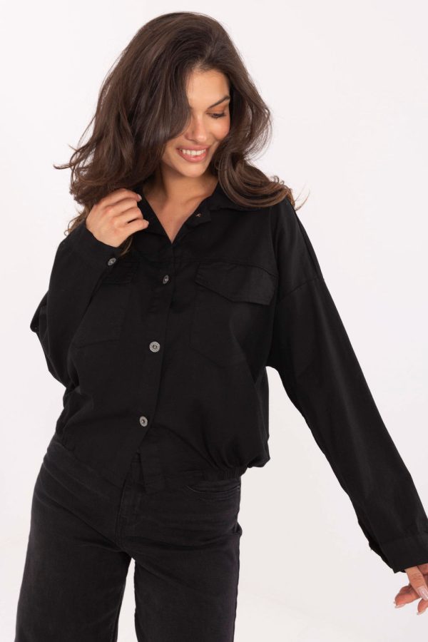 Black Long Sleeve Shirt in Shirts For Women with Cotton and Spandex