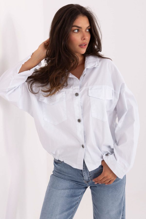 White Long Sleeve Shirt in Shirts For Women with Cotton and Spandex