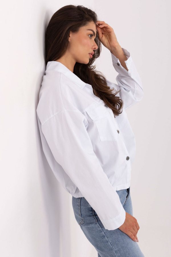 White Long Sleeve Shirt in Shirts For Women with Cotton and Spandex
