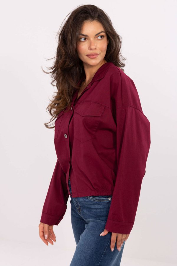 Red Long Sleeve Shirt in Shirts For Women with Cotton and Spandex