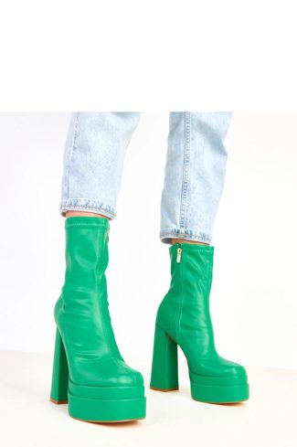 Green Heel Boots in Women`s Ankle Boots & Booties with Fabric, Footbed, Upper Height, Heel Height and Platform Height