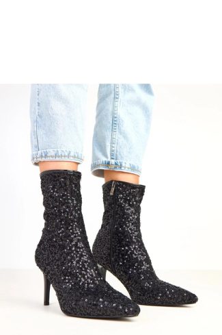 1092960 Black Heel Boots in Women`s Ankle Boots & Booties with Fabric, Footbed, Upper Height and Heel Height