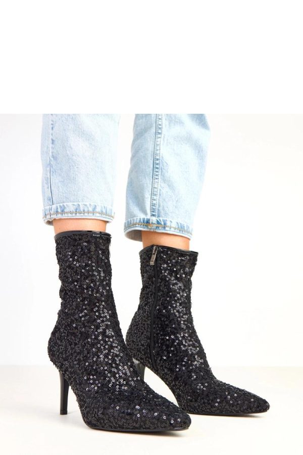 Black Heel Boots in Women`s Ankle Boots & Booties with Fabric, Footbed, Upper Height and Heel Height