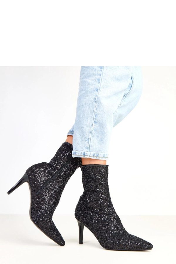 Black Heel Boots in Women`s Ankle Boots & Booties with Fabric, Footbed, Upper Height and Heel Height
