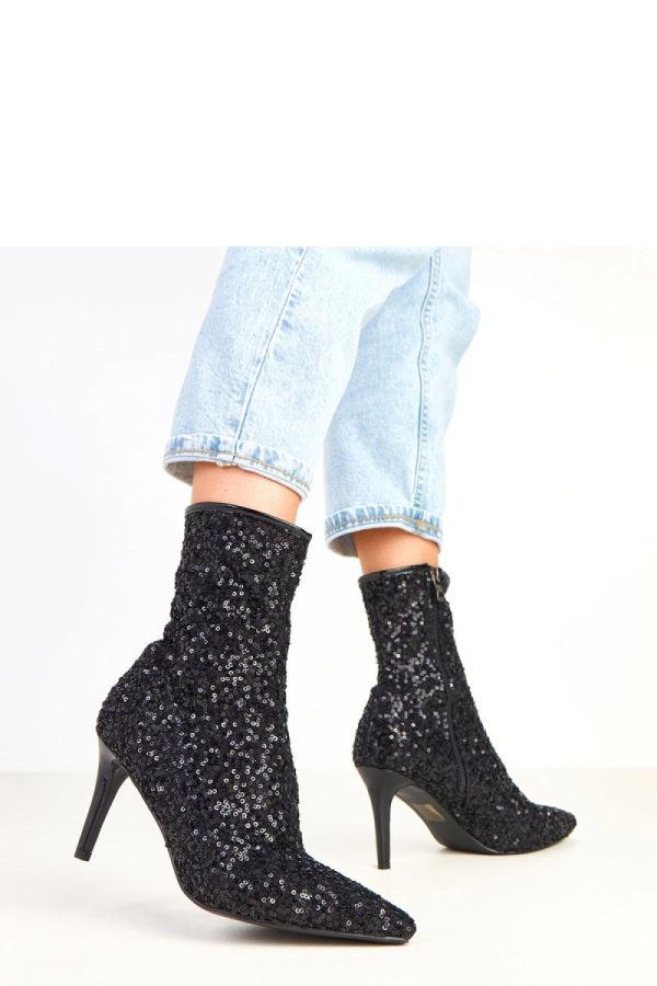Black Heel Boots in Women`s Ankle Boots & Booties with Fabric, Footbed, Upper Height and Heel Height