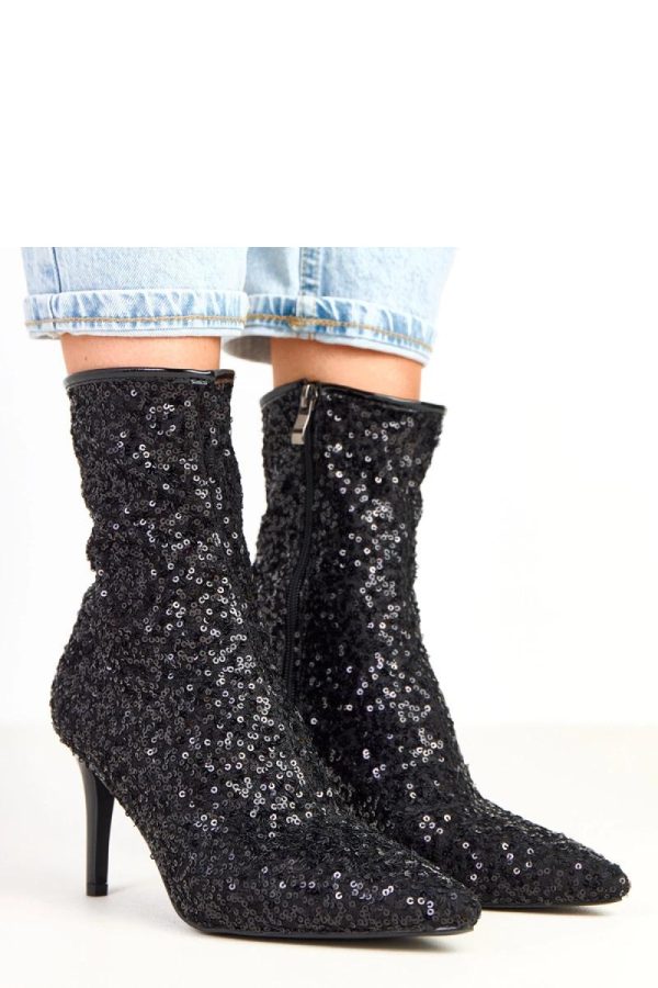 Black Heel Boots in Women`s Ankle Boots & Booties with Fabric, Footbed, Upper Height and Heel Height