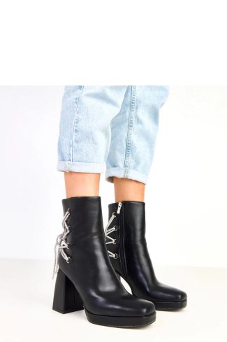 1092998 Black Heel Boots in Women`s Ankle Boots & Booties with Fabric, Footbed, Upper Height, Heel Height and Platform Height
