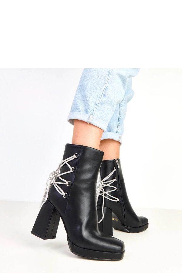 Black Heel Boots in Women`s Ankle Boots & Booties with Fabric, Footbed, Upper Height, Heel Height and Platform Height