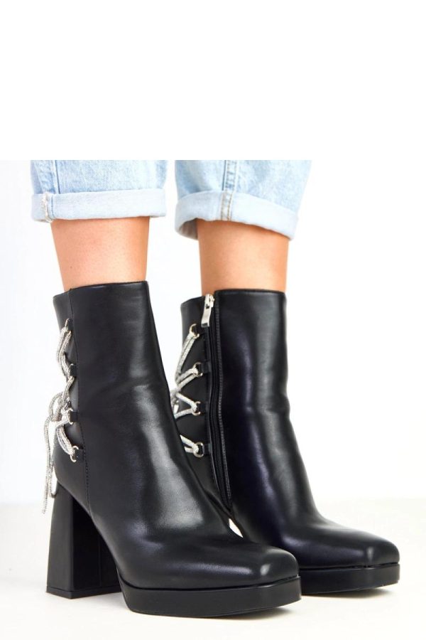 Black Heel Boots in Women`s Ankle Boots & Booties with Fabric, Footbed, Upper Height, Heel Height and Platform Height