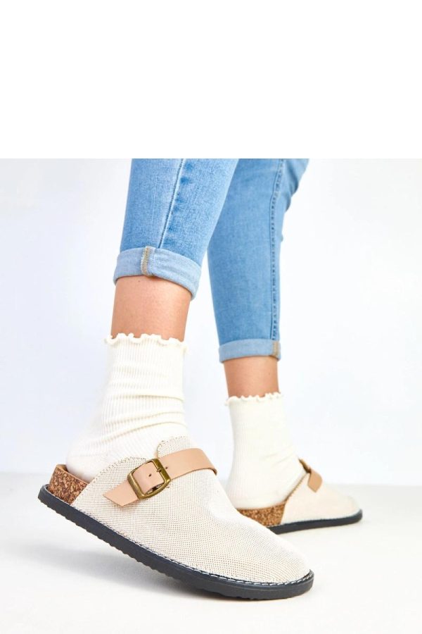Beige Slippers.Fabric, Footbed and Platform Height